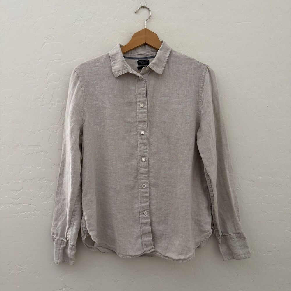 J Crew Baird McNutt Irish Linen Shirt Womens 12 Gray Beige Slim Fit Button Down